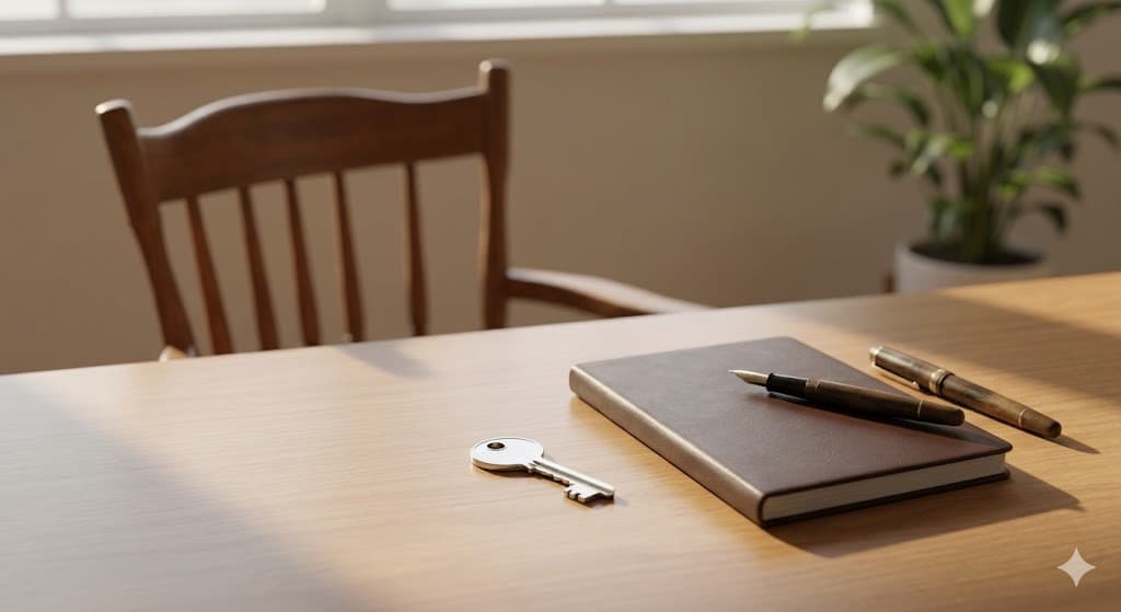 carnet et clé sur un bureau