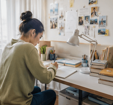 femme qui écrit sur un bureau