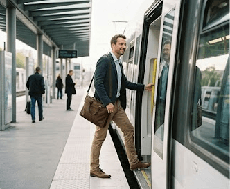 un homme qui entre dans un tram