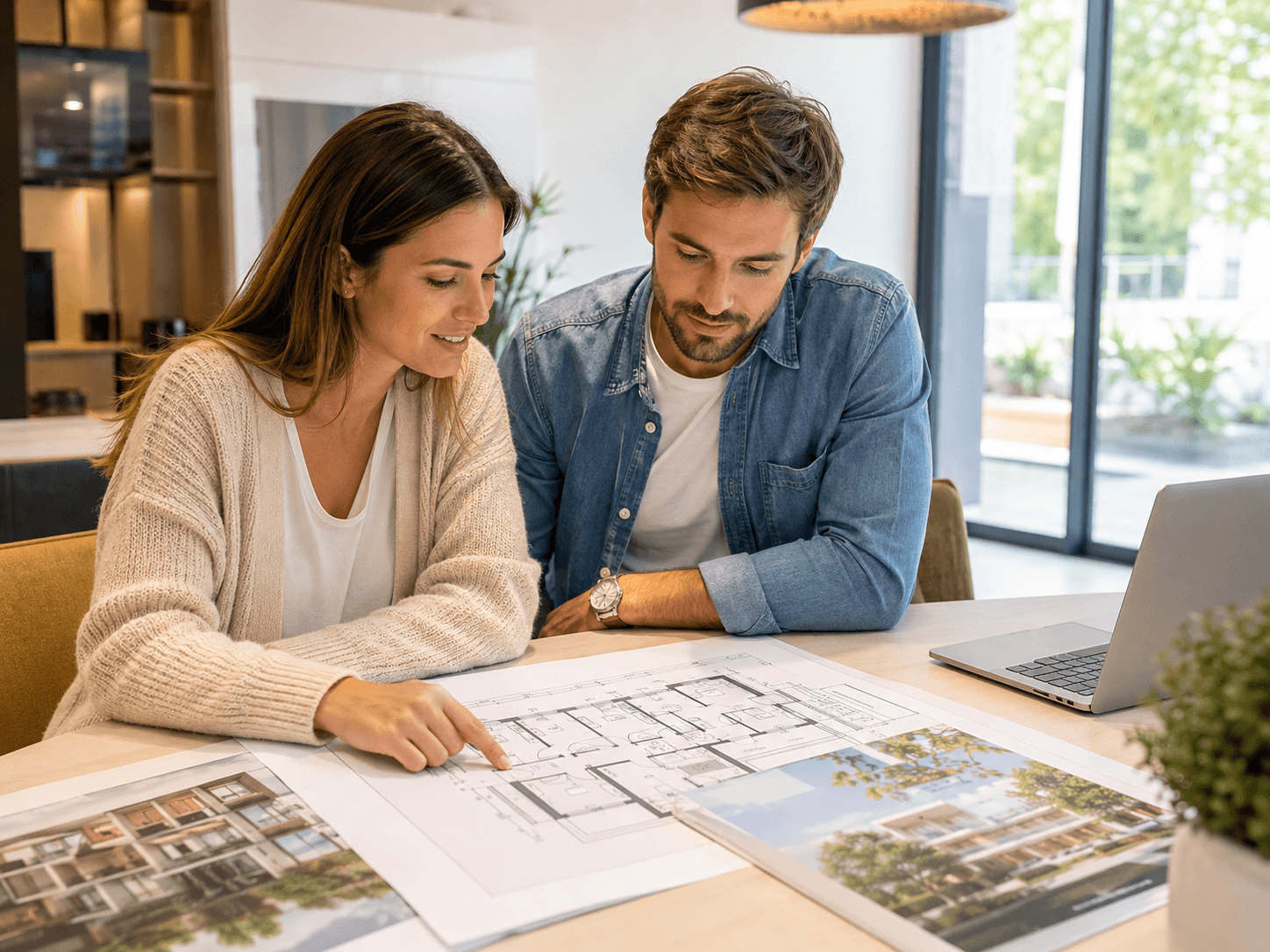 un couple qui regarde des plans d'appartements