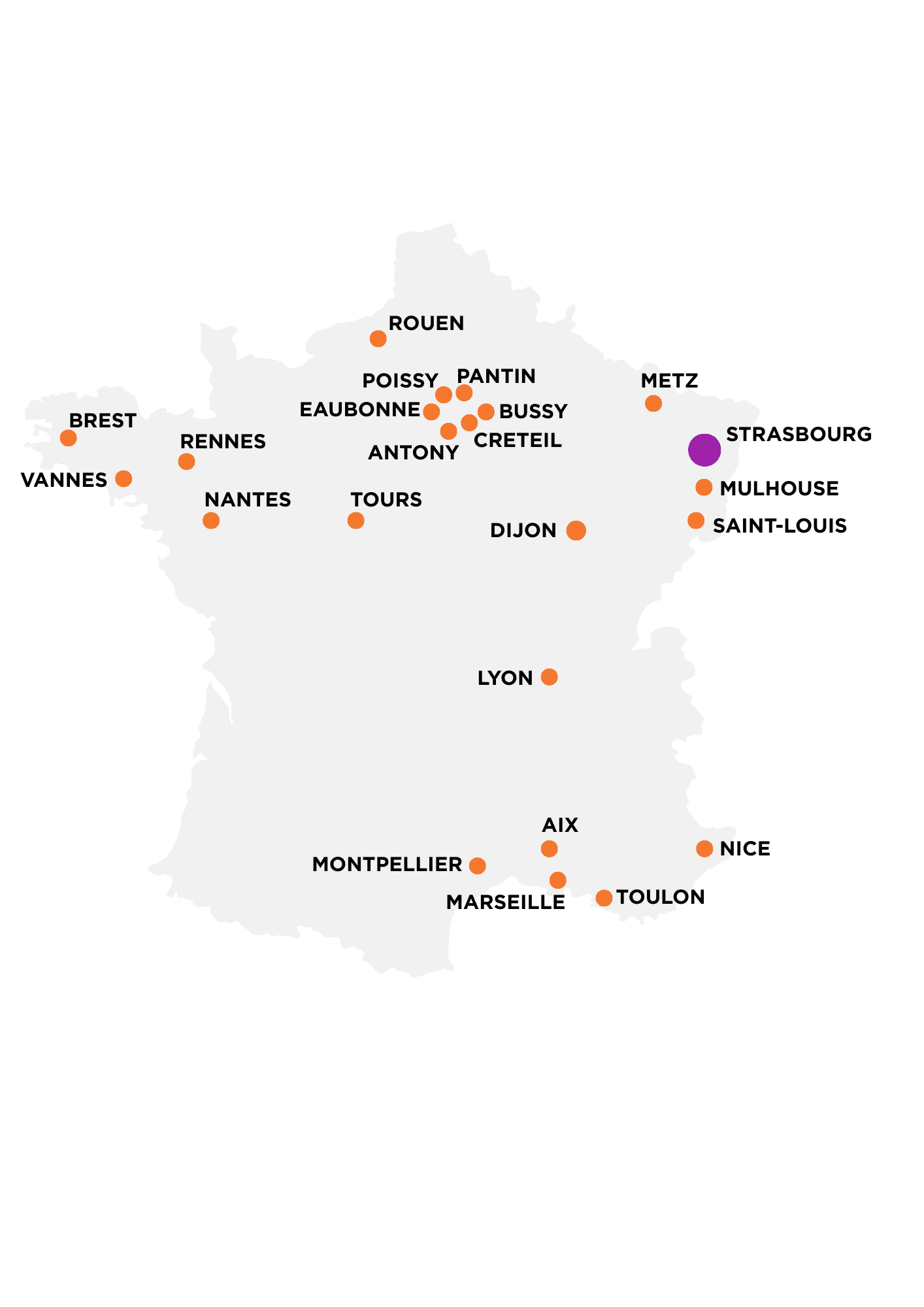 carte de la France avec les agences Bonaparte