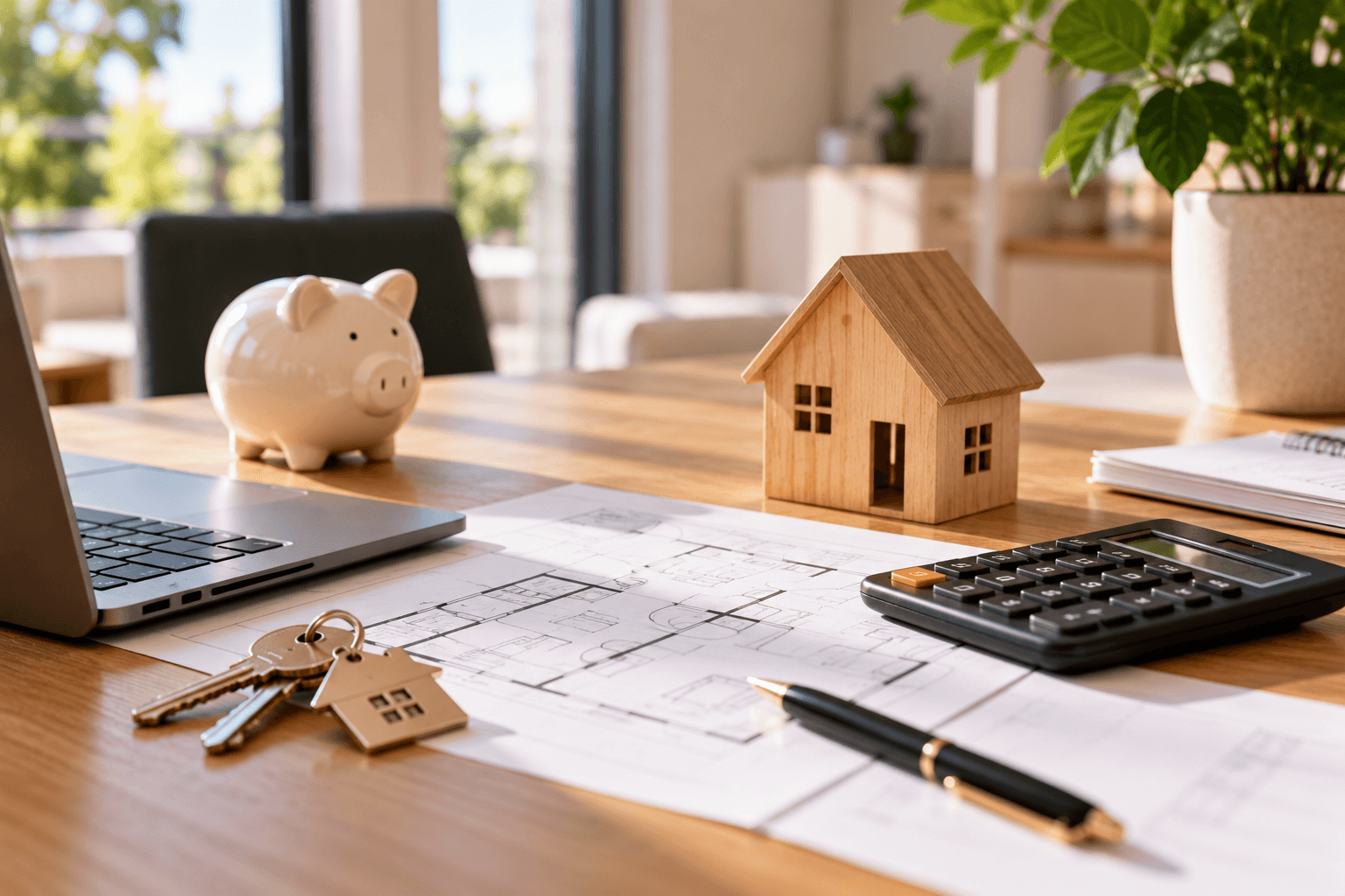 plan d'un appartement neuf sur un bureau